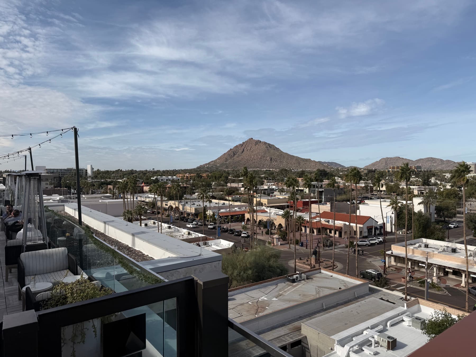 Old Town Scottsdale from a rooftop, Camelback in the distance